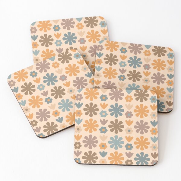 Item preview, Scandi Floral Grid Retro Flower Pattern in Muted Apricot, Orange, Slate Blue, Brown, and Taupe designed and sold by kierkegaard.