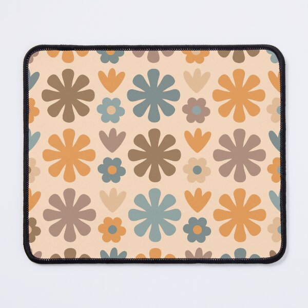 Item preview, Scandi Floral Grid Retro Flower Pattern in Muted Apricot, Orange, Slate Blue, Brown, and Taupe designed and sold by kierkegaard.