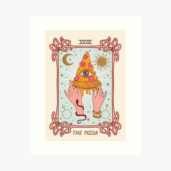 Vista previa del artículo con la obra «Carta del tarot: la pizza con el ojo, la luna y el sol, Ocultismo, adivinación,», diseñado y vendido por ShamanskaKate.