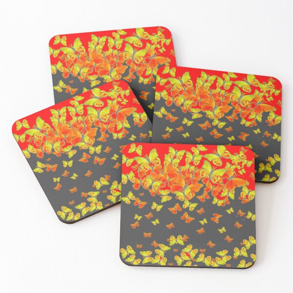 Item preview, FLYING BUTTERFLIES IN ORANGE-YELLOW CHARCOAL-RED ART designed and sold by sharlesart.