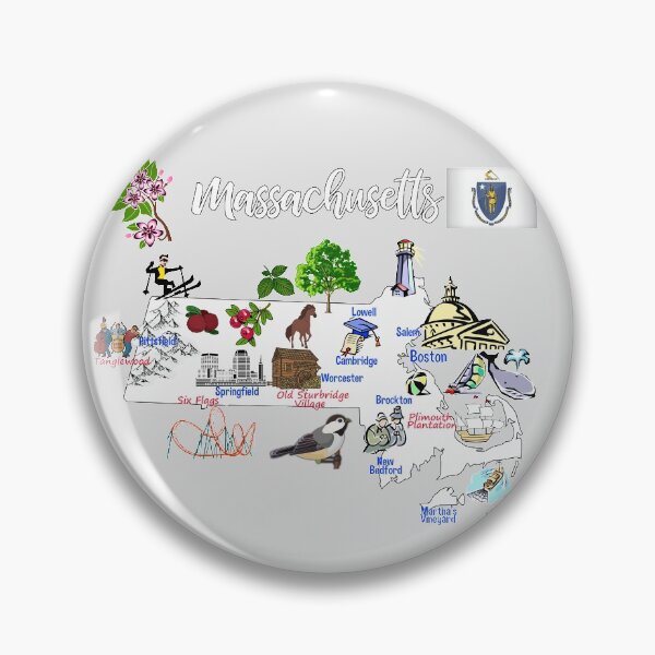 Item preview, Hand Drawn Illustration of Massachusetts Map with Tourist Destinations, USA designed and sold by mashmosh.
