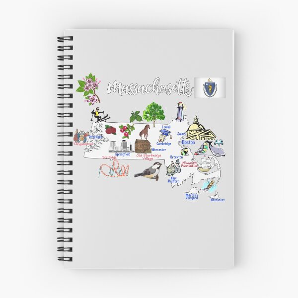 Item preview, Hand Drawn Illustration of Massachusetts Map with Tourist Destinations, USA designed and sold by mashmosh.