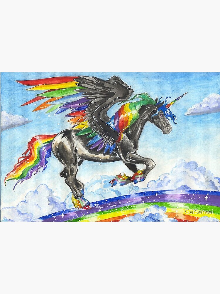 Acryl Gemaltes Schwarzes Einhorn Galeriedruck Von Gaisensei Redbubble