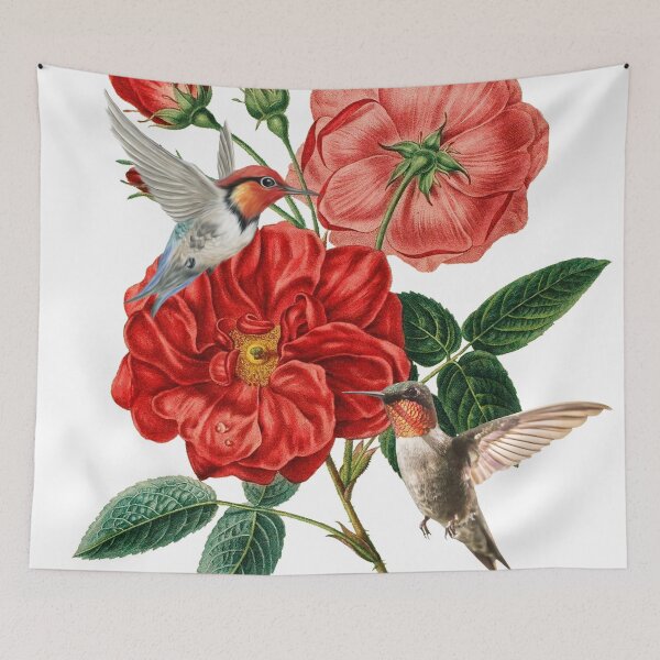 Item preview, Humming Birds flying over roses designed and sold by Black6ird.