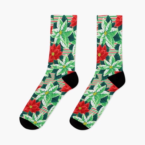 Item preview, Poinsettia, Christmas New Year Floral Pattern Green Red White designed and sold by ptitsa-tsatsa.