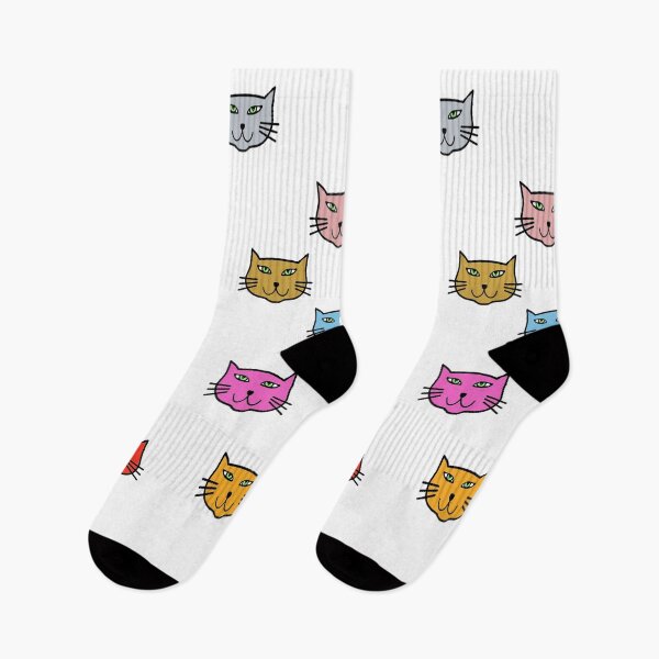 Item preview,  Colorful Cat Faces on Socks Funny Cat on White designed and sold by SOCKSbySBD.