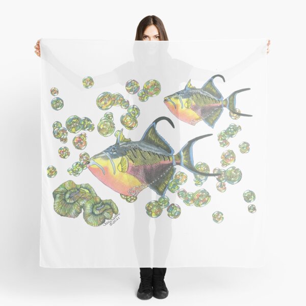 Two Colorful Fish in Bubbles Scarf