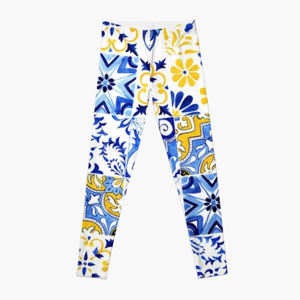 Portuguese Azulejos Amarillo - Historic City Centre -Abstract Patterns on Tile Leggings