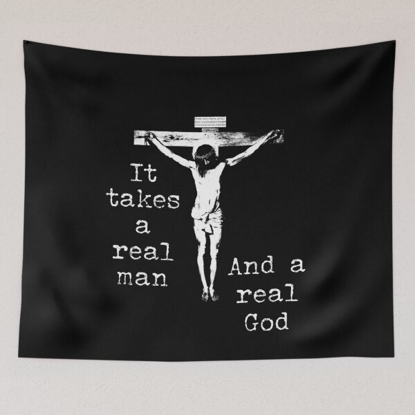Item preview, It takes a real man Crucifix with Jesus Christ black and white And a real God designed and sold by Brasilia.