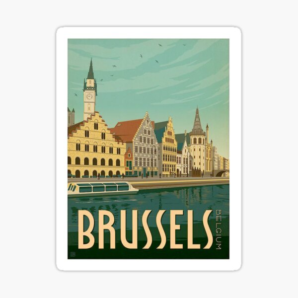 BRUSSELS BELGIUM : Vintage Travel Advertising Print Sticker
