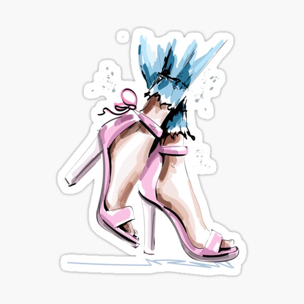 Item preview, Pink High Heels with Jeans Fashion Drawing  designed and sold by Dollfacedesign.