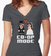 Co-op Mode - Newly Wed Gamer Couple Women's Fitted V-Neck T-Shirt