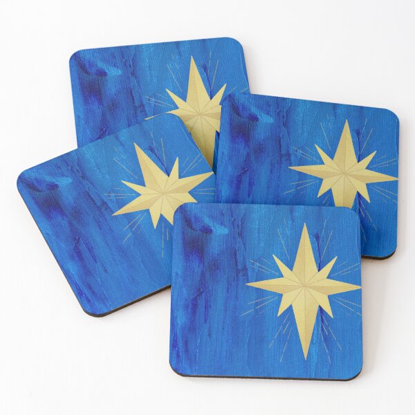 Item preview, Liturgical Blue painted background with an off-center golden star of Bethlehem designed and sold by CheekyGrace.