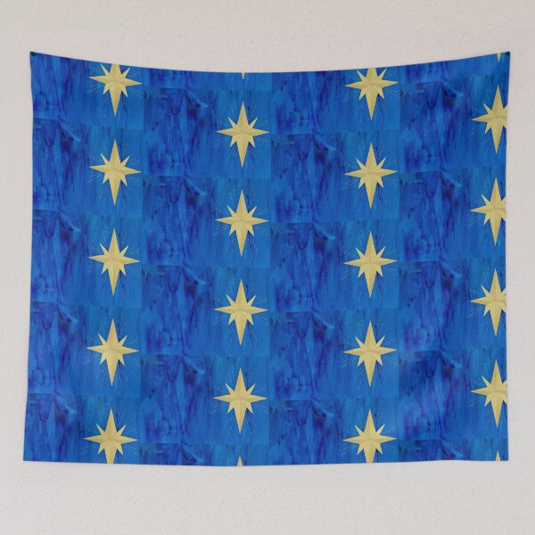 Item preview, Liturgical Blue painted background with an off-center golden star of Bethlehem designed and sold by CheekyGrace.