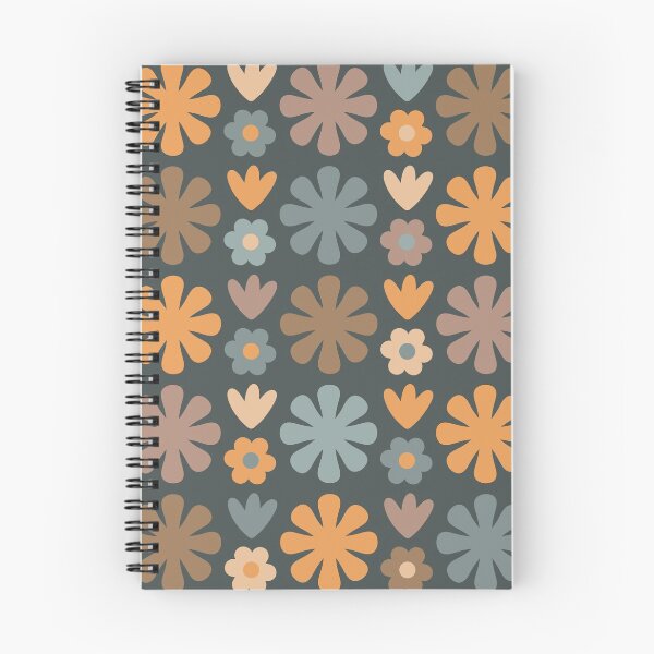Artikelvorschau, Scandi Floral Grid Retro Blumenmuster Schieferblau Orange Braun entworfen und verkauft von kierkegaard.