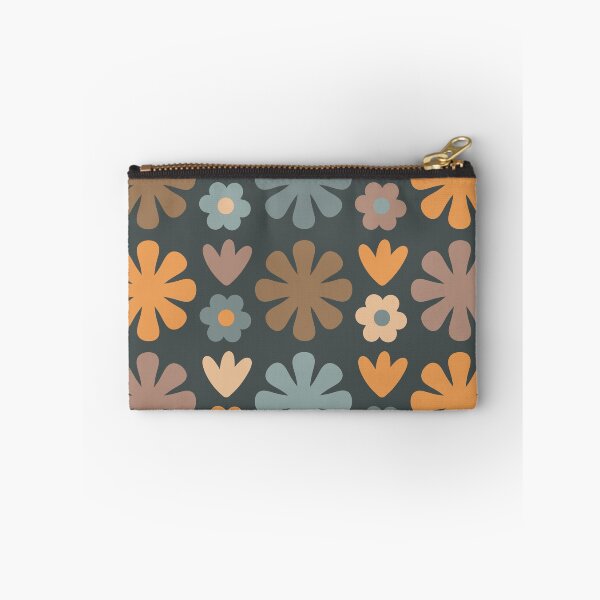 Item preview, Scandi Floral Grid Patrón de flores retro Pizarra Azul Naranja Marrón designed and sold by kierkegaard.