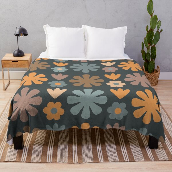 Item preview, Scandi Floral Grid Retro Flower Pattern Slate Blue Orange Brown designed and sold by kierkegaard.