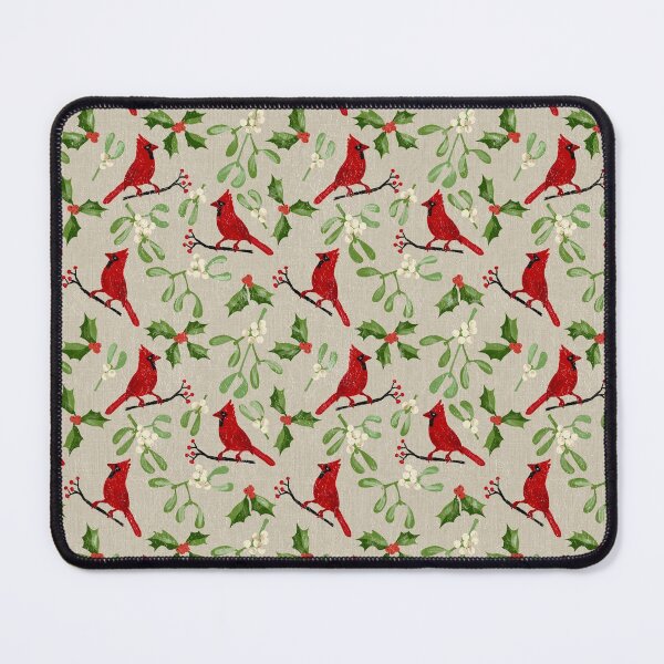 Item preview, Cardinals, holly and mistletoe, an old fashioned Christmas - linen designed and sold by Amilia Korre.