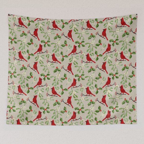 Item preview, Cardinals, holly and mistletoe, an old fashioned Christmas - linen designed and sold by Amilia Korre.