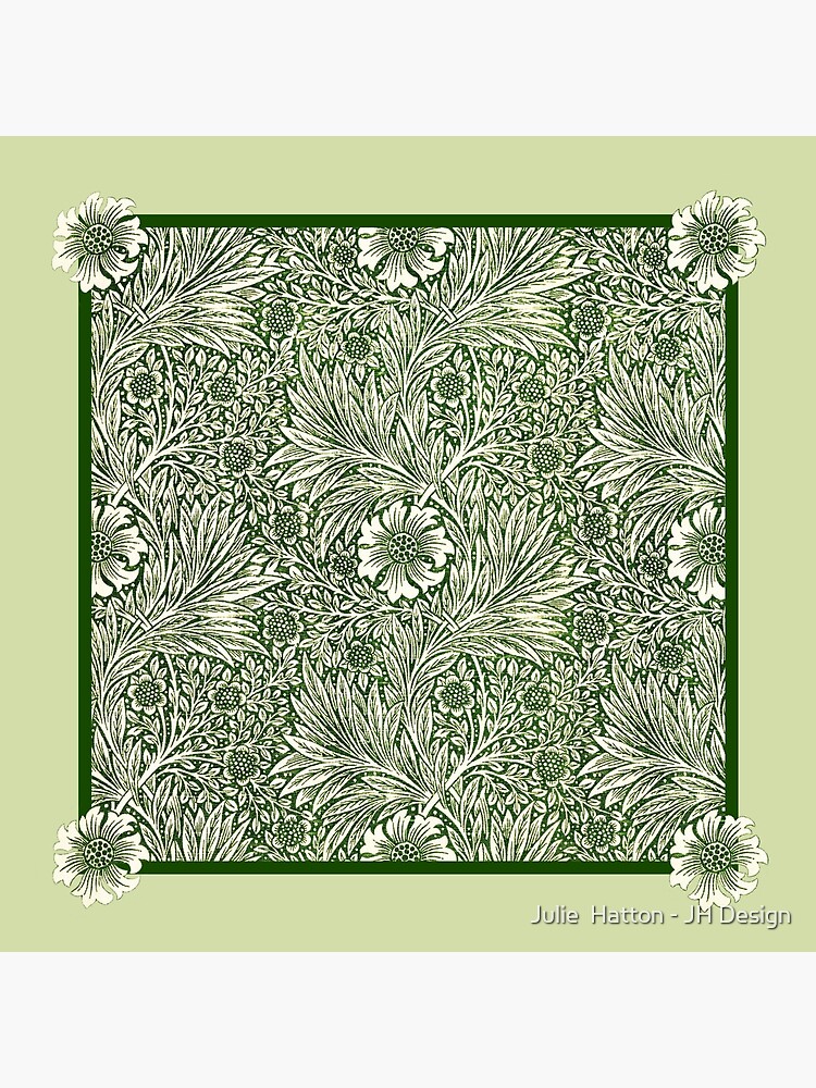 Green Marigolds flower pattern with border, (based on vintage art by William Morris) by juliehatton