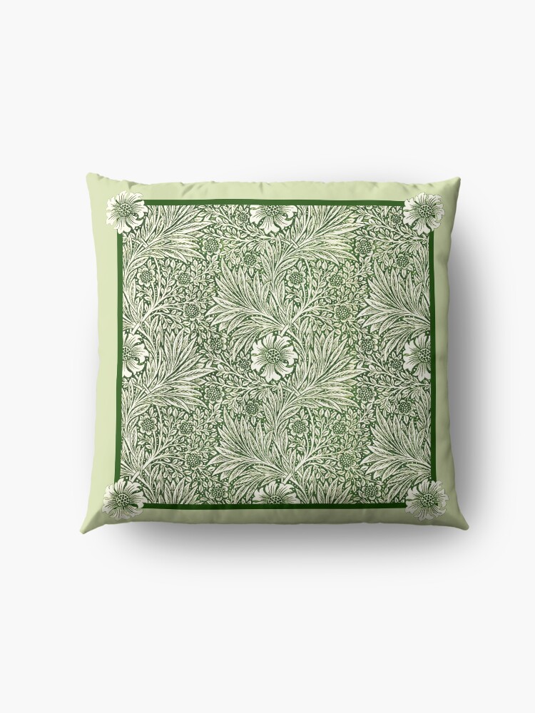 Alternate view of Green Marigolds flower pattern with border, (based on vintage art by William Morris) Floor Pillow