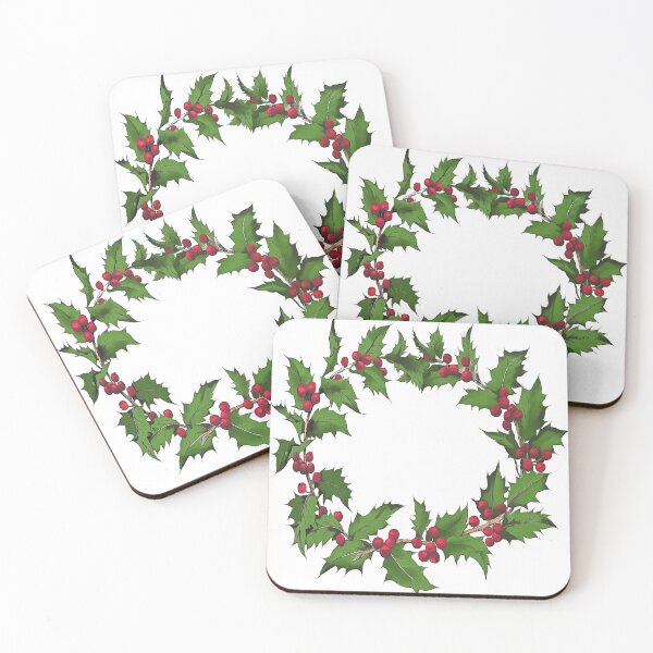 Item preview, Christmas Holly Wreath Green Red On White designed and sold by taiche.