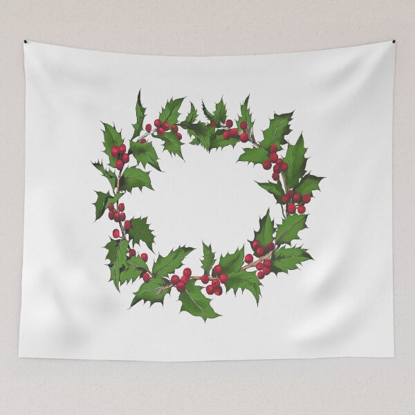 Item preview, Christmas Holly Wreath Green Red On White designed and sold by taiche.