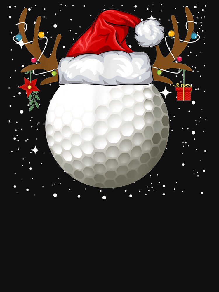 Disover Funny Golf Reindeer Santa Hat Christmas Holiday Essential T-Shirt