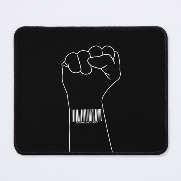 Item preview, barcode sticker on a clenched fist on a black background designed and sold by vilma3000.