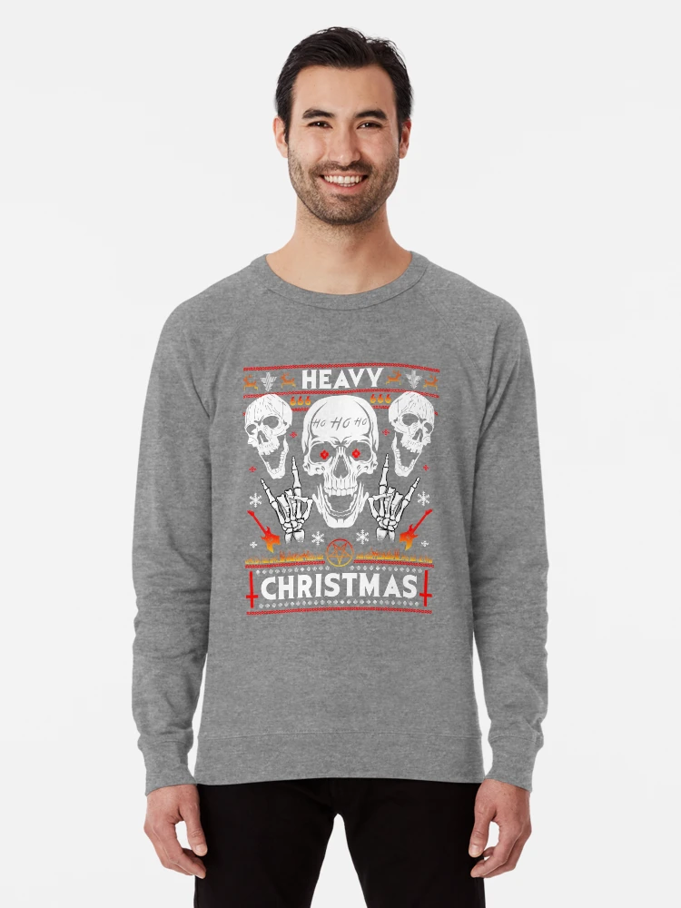 HEAVY CHRISTMAS Ugly Xmas Sweater HEAVY DEATH BLACK METAL Rocker Rock Horns Lightweight Sweatshirt by Frontoni Redbubble