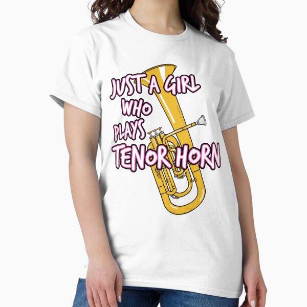Vista previa del artículo con la obra «Solo una chica que toca el músico de latón de cuerno tenor», diseñado y vendido por doodlerob.