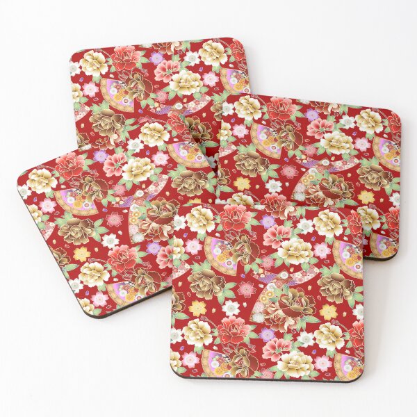 Item preview, Japanese Pattern WAGARA of Japanese Peonies and Japanese Folding Fans designed and sold by monodesigns.