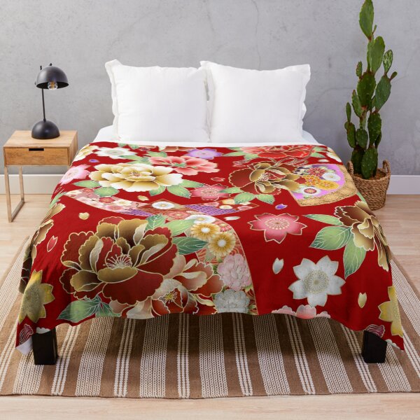 Item preview, Japanese Pattern WAGARA of Japanese Peonies and Japanese Folding Fans designed and sold by monodesigns.