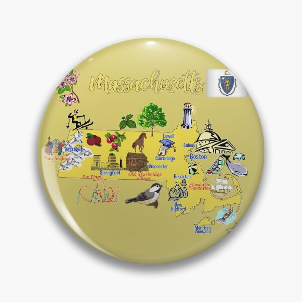 Item preview, tourist map of Massachusetts state, USA, major cities, flag, landmarks designed and sold by mashmosh.