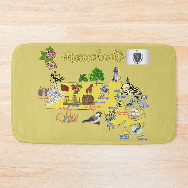 Item preview, tourist map of Massachusetts state, USA, major cities, flag, landmarks designed and sold by mashmosh.