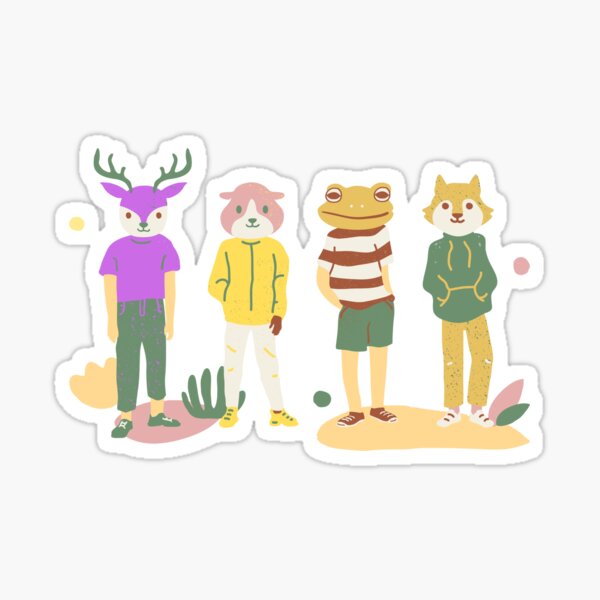 Squad Pink Yellow Green Animal Friends Funny Classic T-Shirt Sticker