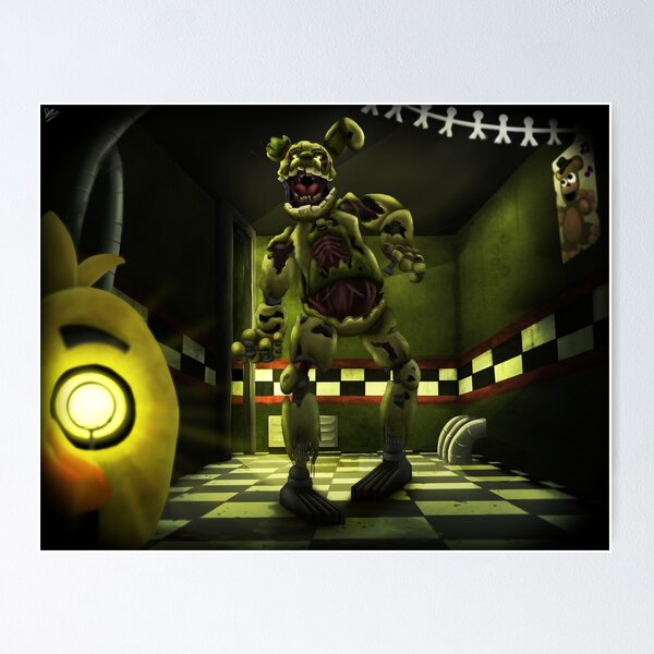 Springtrap sat in chair (white outline) Poster for Sale by DragonessAnim