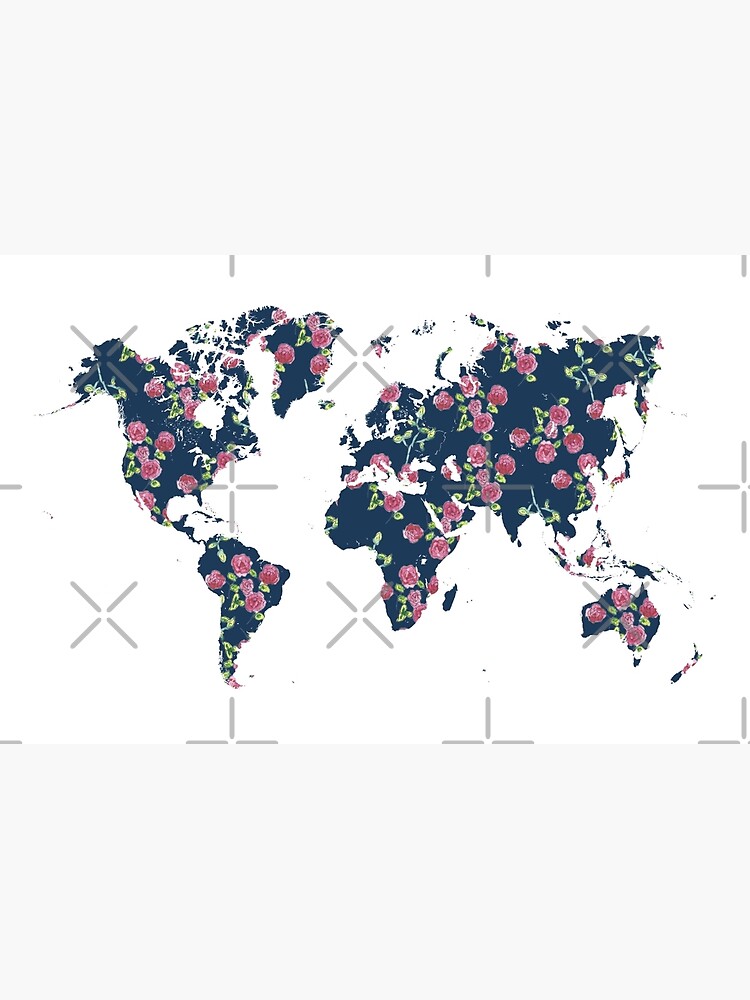 World map - roses pattern and blue background by siyi