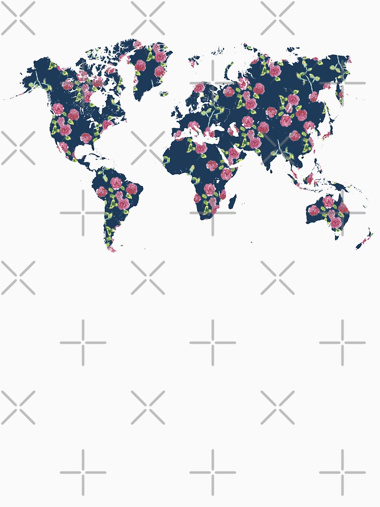 World map - roses pattern and blue background by siyi