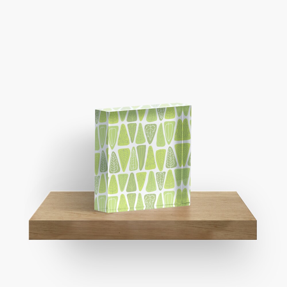 Mid Century Triangle Leaves in Shades of Green Acrylic Block