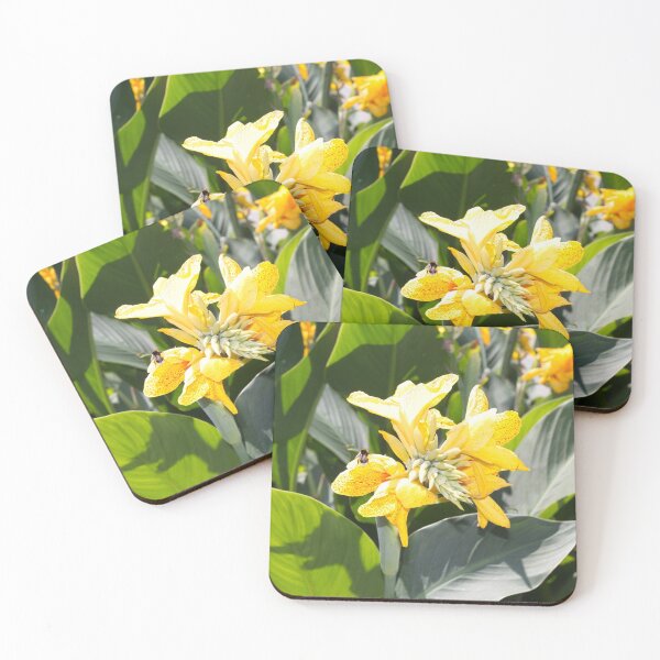 Item preview, The yellow speckled canna lily with pollinating bee on it designed and sold by IraNiva.