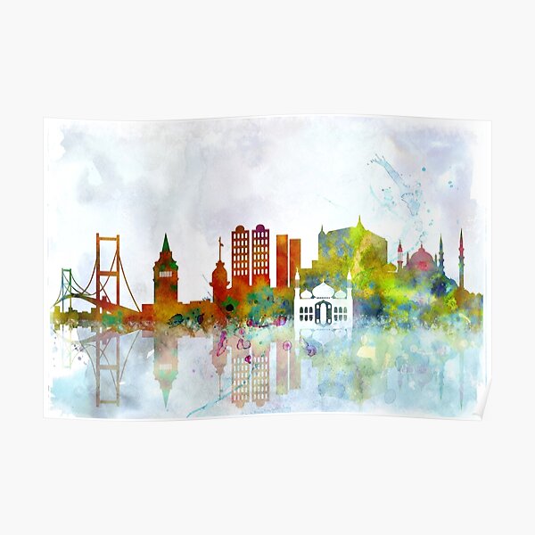 Istanbul-Plakat, die Türkei-Aquarell-Skylinekunst Poster