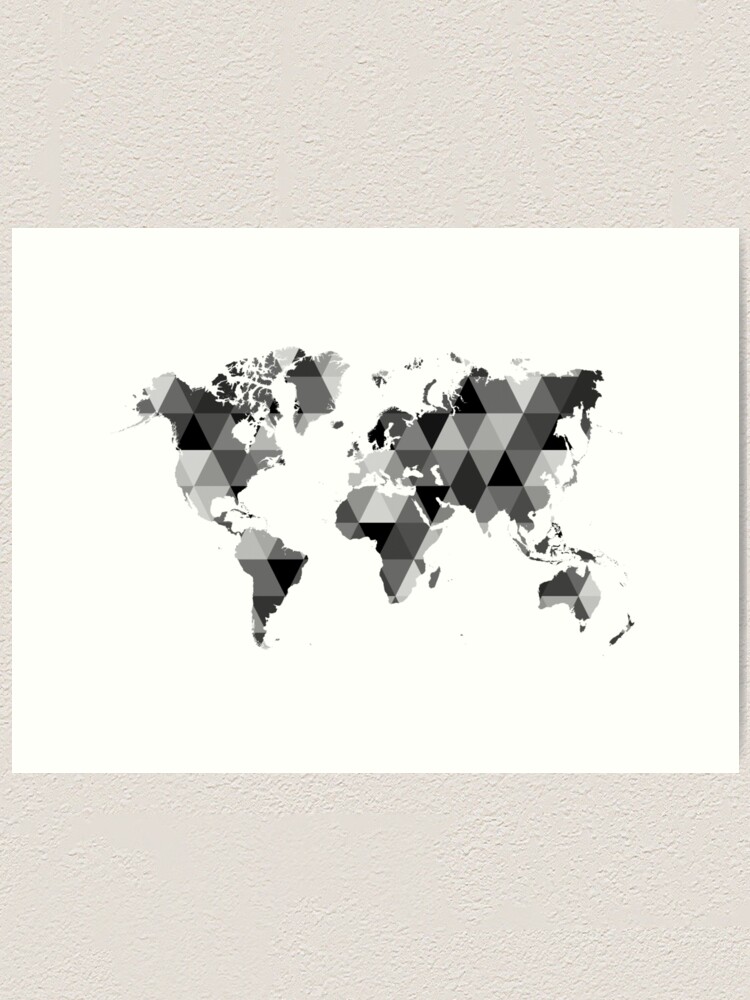 Lámina artística Mapa del mundo fondo de triángulos en escala de grises de siyi Redbubble