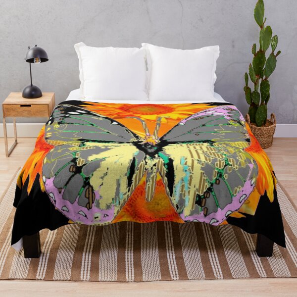Item preview, ABASTRACT BUTTERFLY SUNFLOWERS BLACK ART PATTERN designed and sold by sharlesart.
