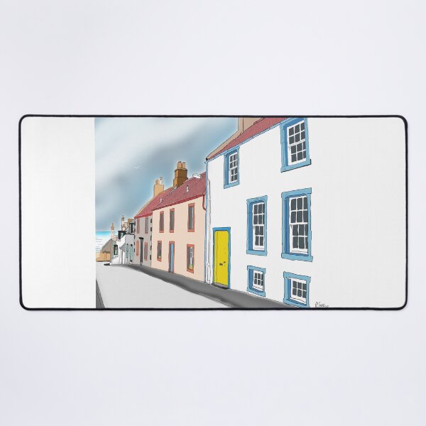 Elie: School Wynd. Line Drawing of Street in Fife, Scotland. Desk Mat
