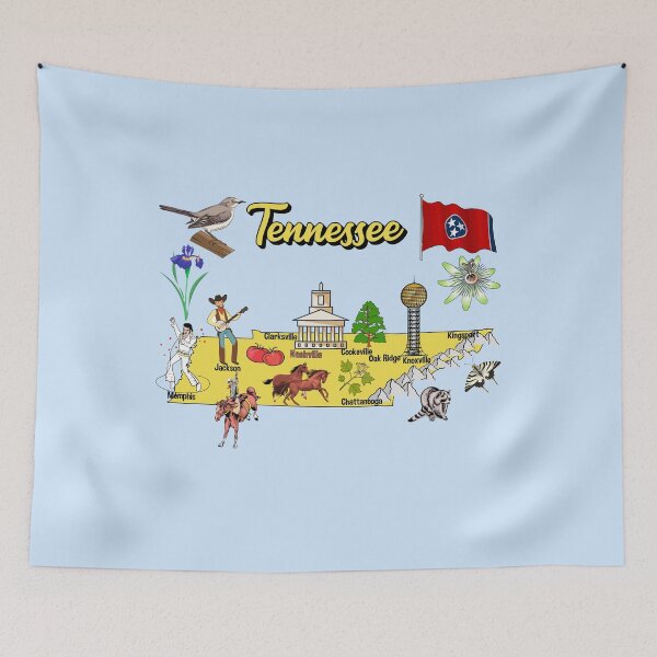 Item preview, tourist map of Tennessee state, USA, major cities, flag, landmarks designed and sold by mashmosh.