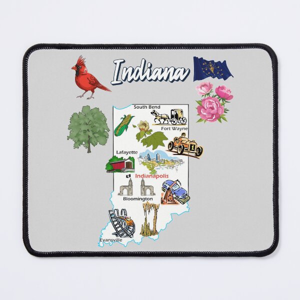 Item preview, Hand Drawn Illustration of Indiana Map with Tourist Destinations, attractions, USA designed and sold by mashmosh.