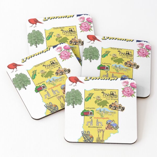 Item preview, Indiana state map with major cities, Tourist Destinations, landmarks, USA designed and sold by mashmosh.