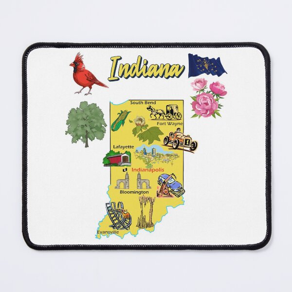Item preview, Indiana state map with major cities, Tourist Destinations, landmarks, USA designed and sold by mashmosh.