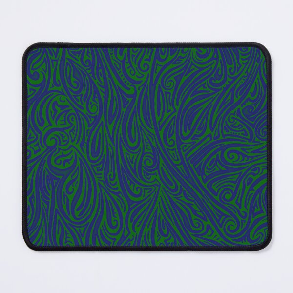Item preview, Swirling Abstract Line Art in Dark Blue on Green designed and sold by MathenaArt.